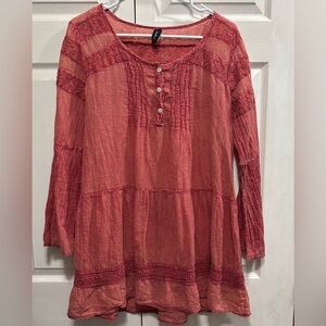 Sacred Threads Coral Lightweight Boho Dress with Flared Sleeves